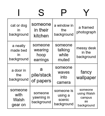 I SPY... Bingo Card
