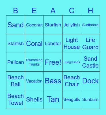 Beach Bingo! Bingo Card