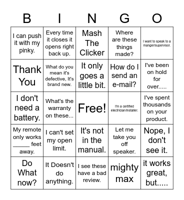 Things Customers Say! Bingo Card