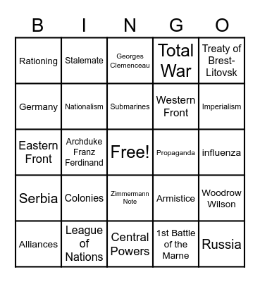 Engrahm WWI Bingo Card