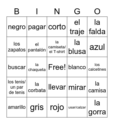 c3 Las Compras para la Escuela.2 Bingo Card