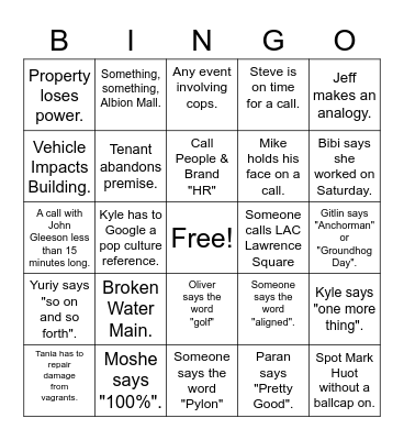 RioCan Operations Bingo Card
