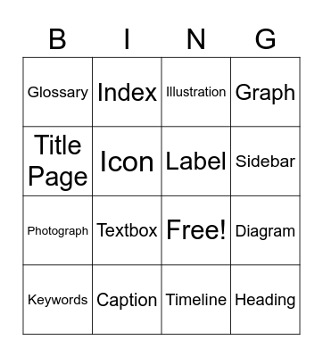 Text Features Bingo Card