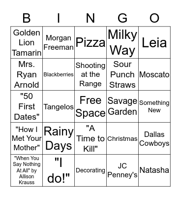 Bridal Bingo Card