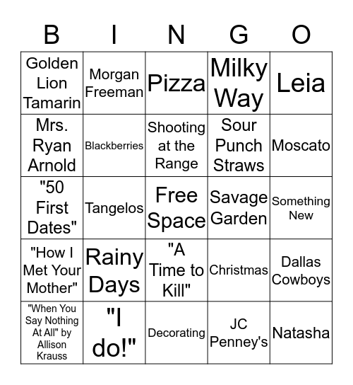 Bridal Bingo Card