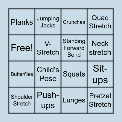 Fitness Stretches/Exercises Bingo Card