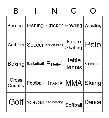 Sports Bingo Card