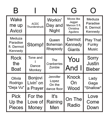 DISCO SONGS Bingo Card