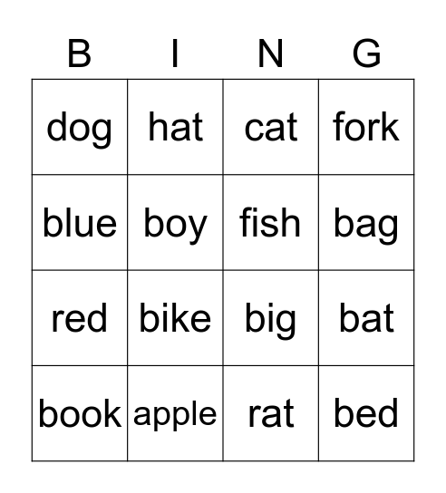 双语课Bingo 1 Bingo Card