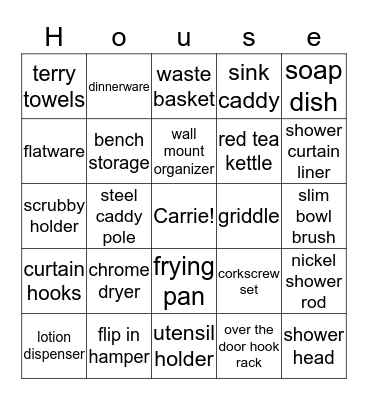 Patty Pat's House Warming Bingo Card