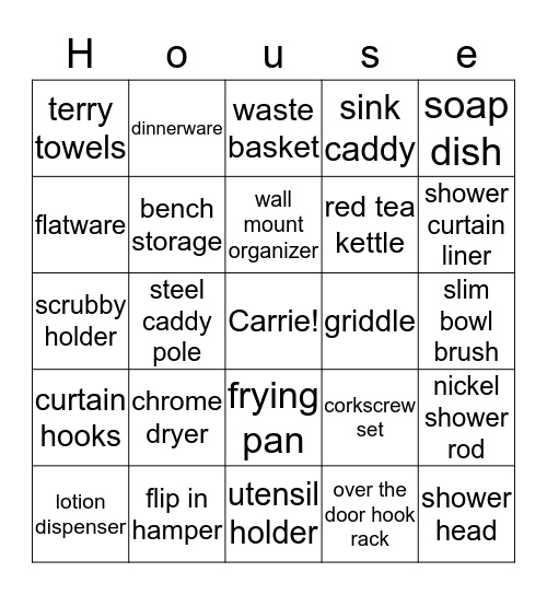 Patty Pat's House Warming Bingo Card