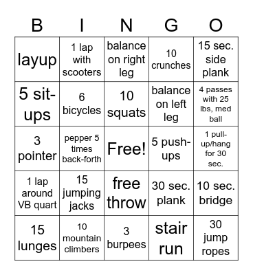 Get Physical with me!!! Bingo Card