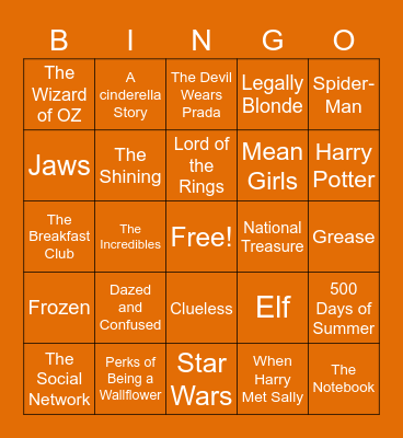 Famous Movie Bingo Card