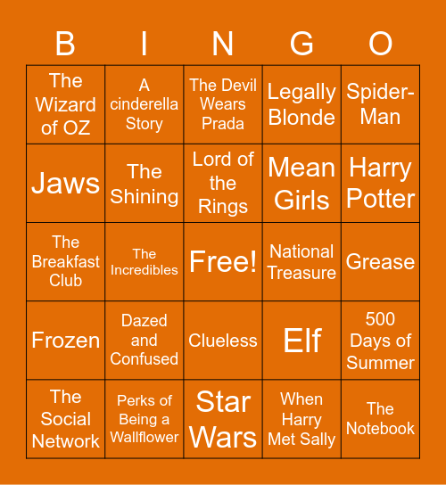 Famous Movie Bingo Card