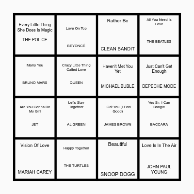 Bachelorette Bingo (Love) Bingo Card