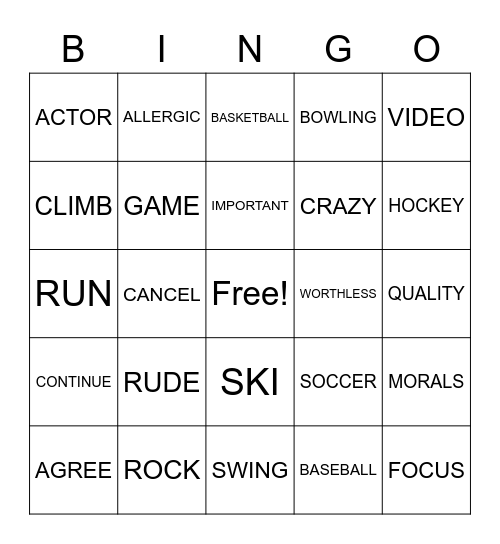 Untitled Bingo Card