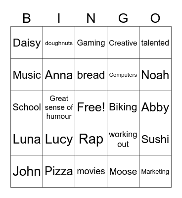 Kodie's Birthday Bingo Card
