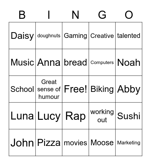 Kodie's Birthday Bingo Card