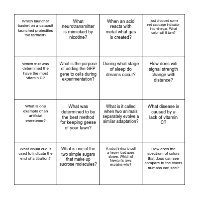 Science Fair Bingo Card