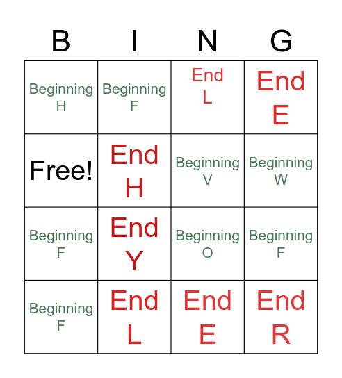 Andrew's Beginning and End Sound Bingo Card