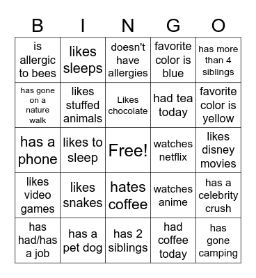 Ice Breaker Bingo Card