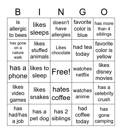 Ice Breaker Bingo Card