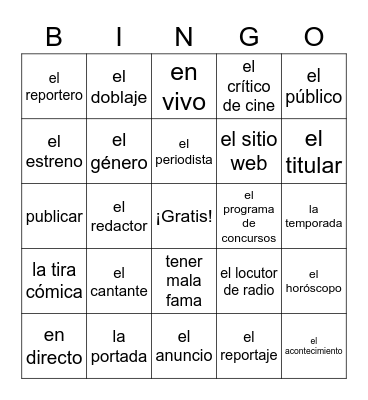 Lección 3 Los Medios de Comunicación Bingo Card