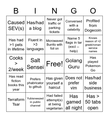 Team Bingo Card