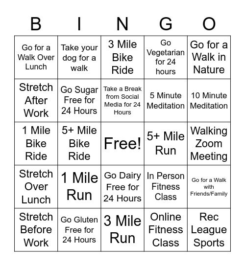 Spring In Your Step Fitness Bingo Card