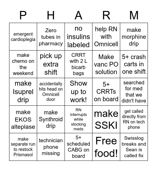 Pharmacy Tech Bingo! Bingo Card
