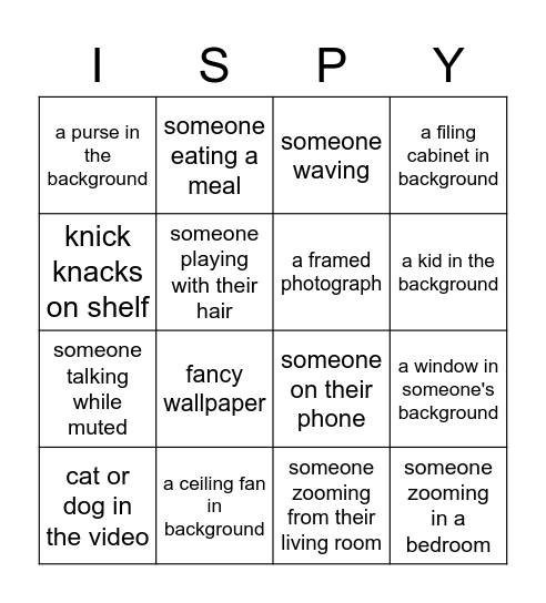 I SPY... Bingo Card