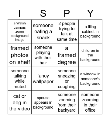 I SPY... Bingo Card