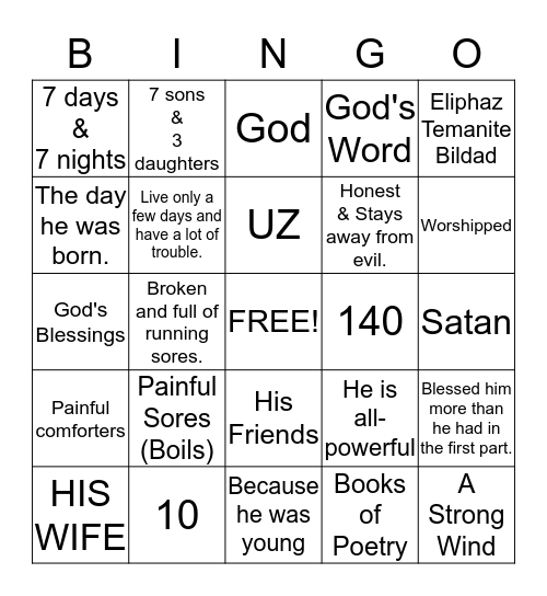 The Life Of Job Bingo Card