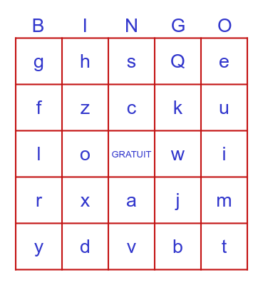 Alphabet Bingo Card