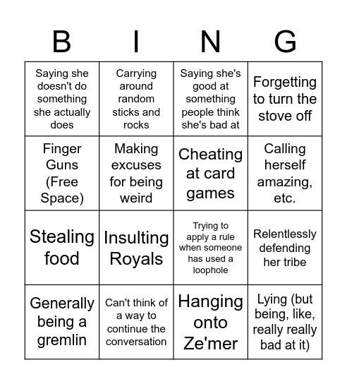 Saoirse Is A Terrible Person Bingo Card