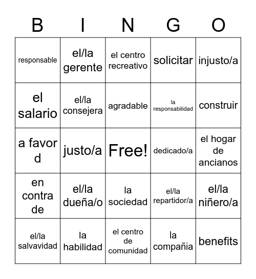 Spa 4/CH5 Trabajo y comunidad Bingo Card