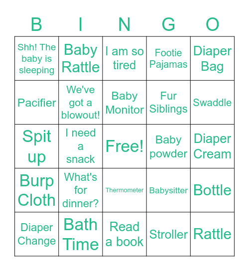 Baby Shower Bingo Card