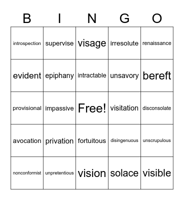 R9 Vocabulary Practice Bingo Card