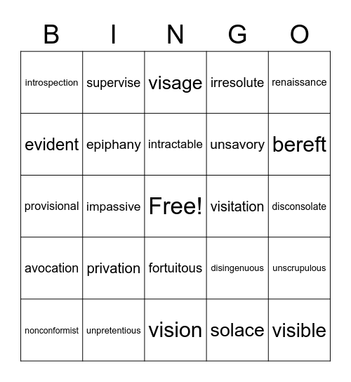 R9 Vocabulary Practice Bingo Card