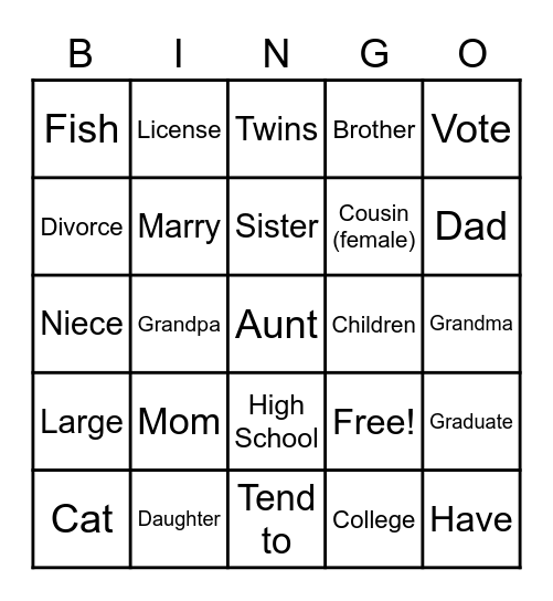 ASL 1 Family Bingo Card