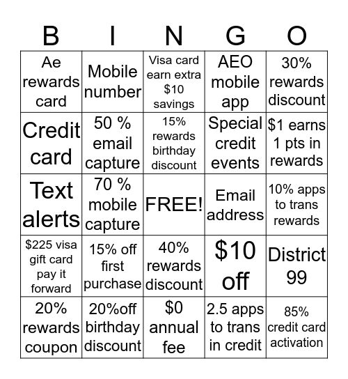 Loyalty Bingo Card