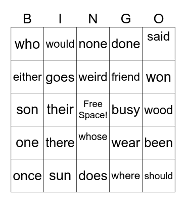 Jailbird Word Bingo Card