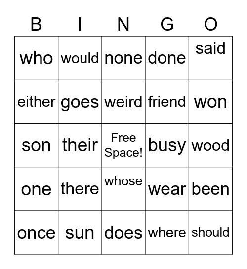 Jailbird Word Bingo Card