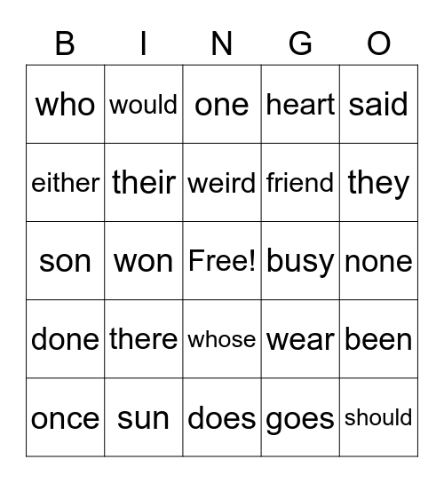 Jailbird Bingo Card