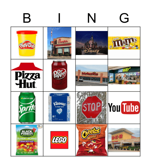 Environmental Print Bingo Card