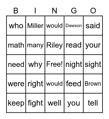 April Bingo Card