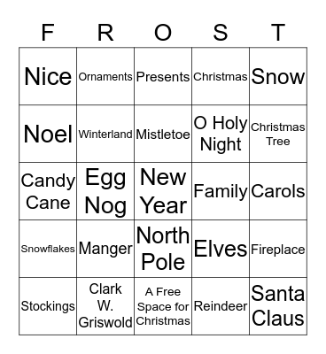 F.R.O.S.T. Bingo Card
