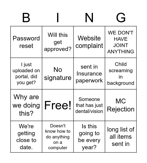 Untitled Bingo Card