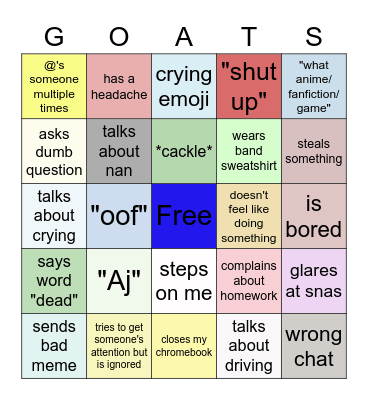 Hannah Bingo Card