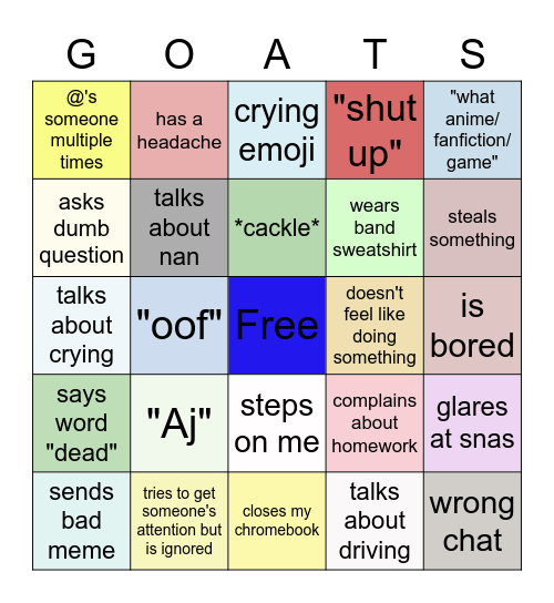 Hannah Bingo Card